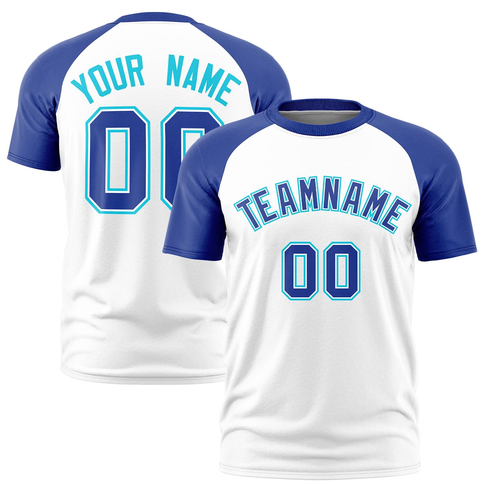 Custom White Royal Blue Raglan Sleeves Performance T-Shirt