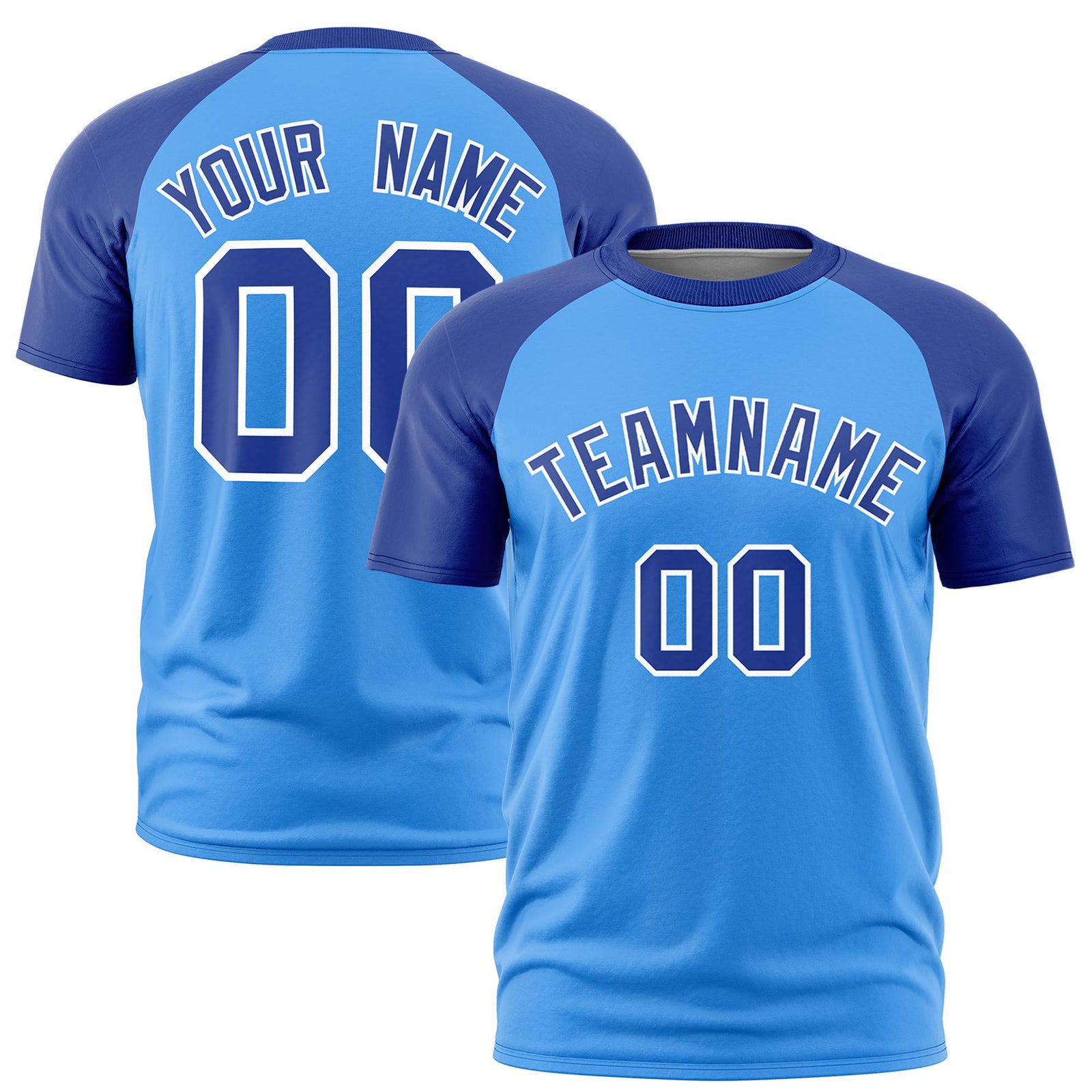 Custom Powder Blue-Royal Blue Raglan Sleeves Performance T-Shirt