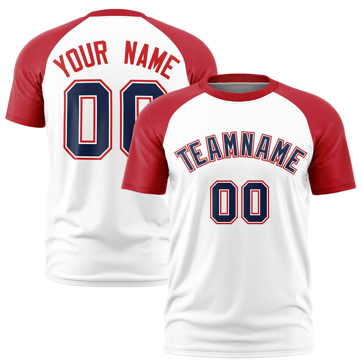 Custom White Red Raglan Sleeves Performance T-Shirt