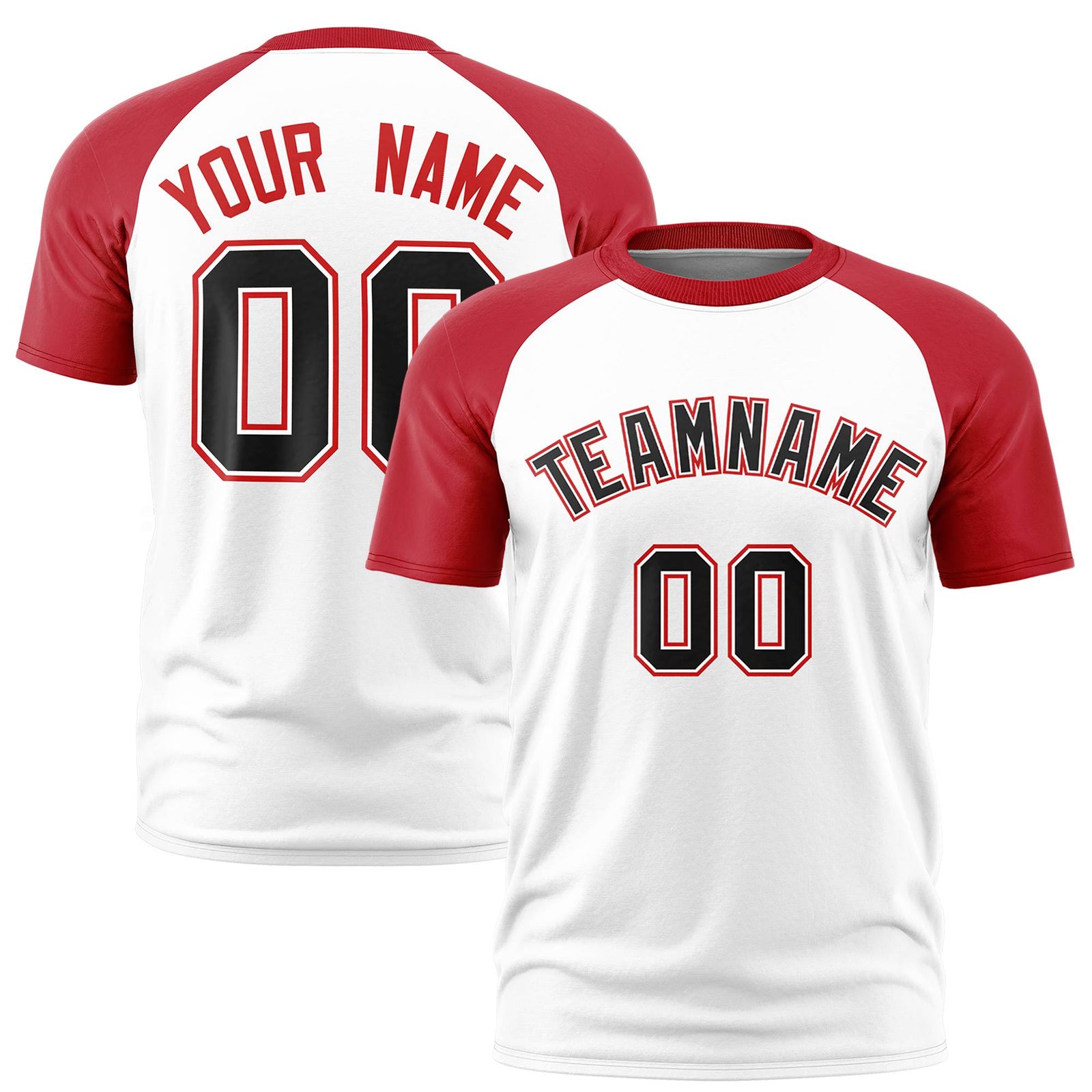 Custom White Red Raglan Sleeves Performance T-Shirt