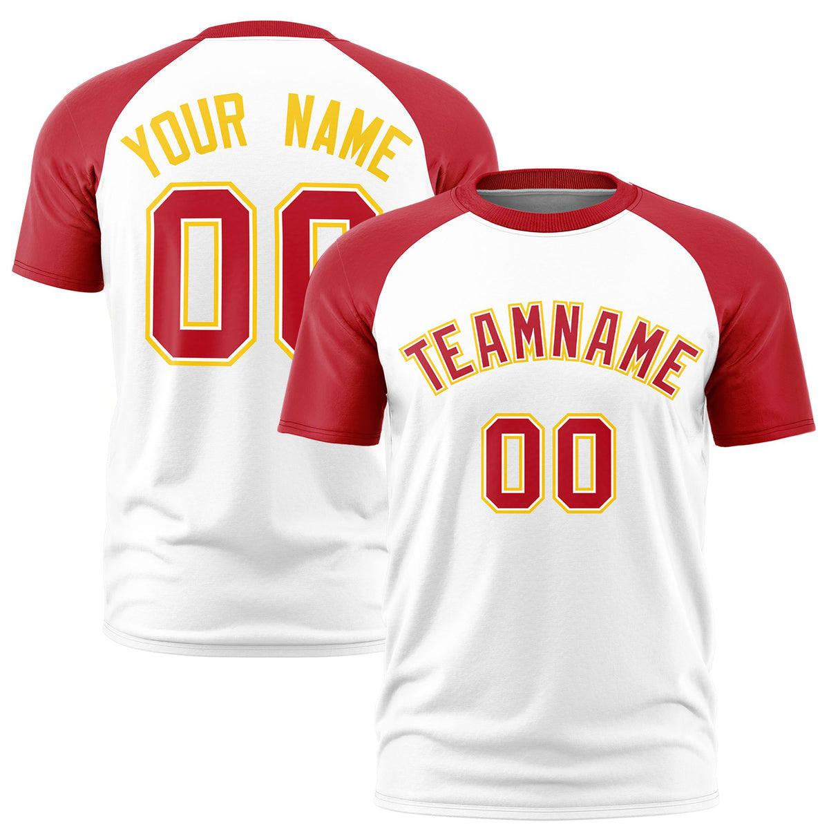 Custom White Red Raglan Sleeves Performance T-Shirt