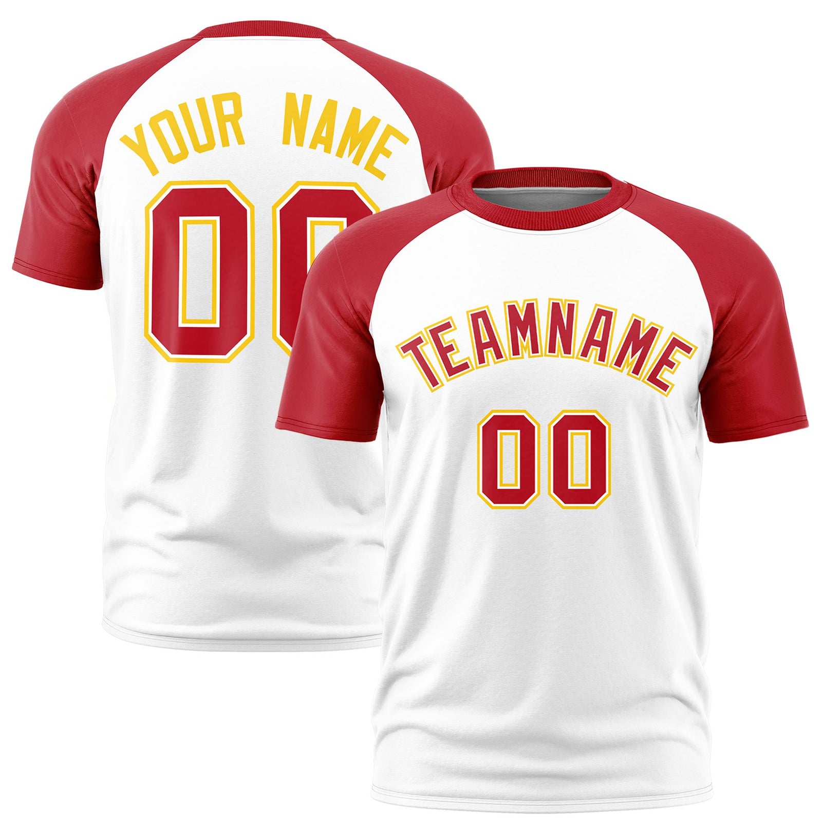 Custom White Red Raglan Sleeves Performance T-Shirt