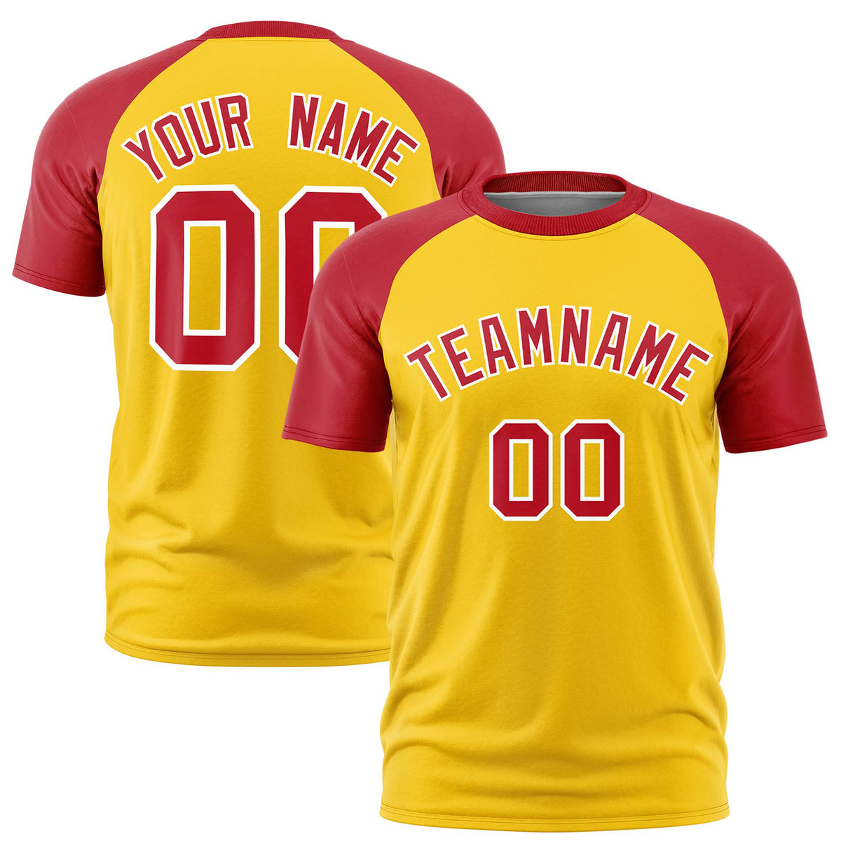 Custom Yellow Red Raglan Sleeves Performance T-Shirt