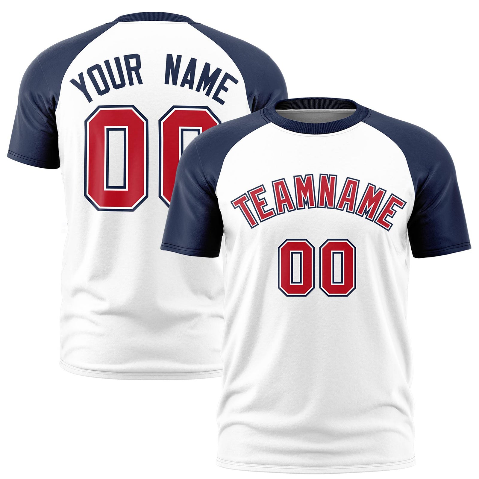 Custom White Navy Raglan Sleeves Performance T-Shirt