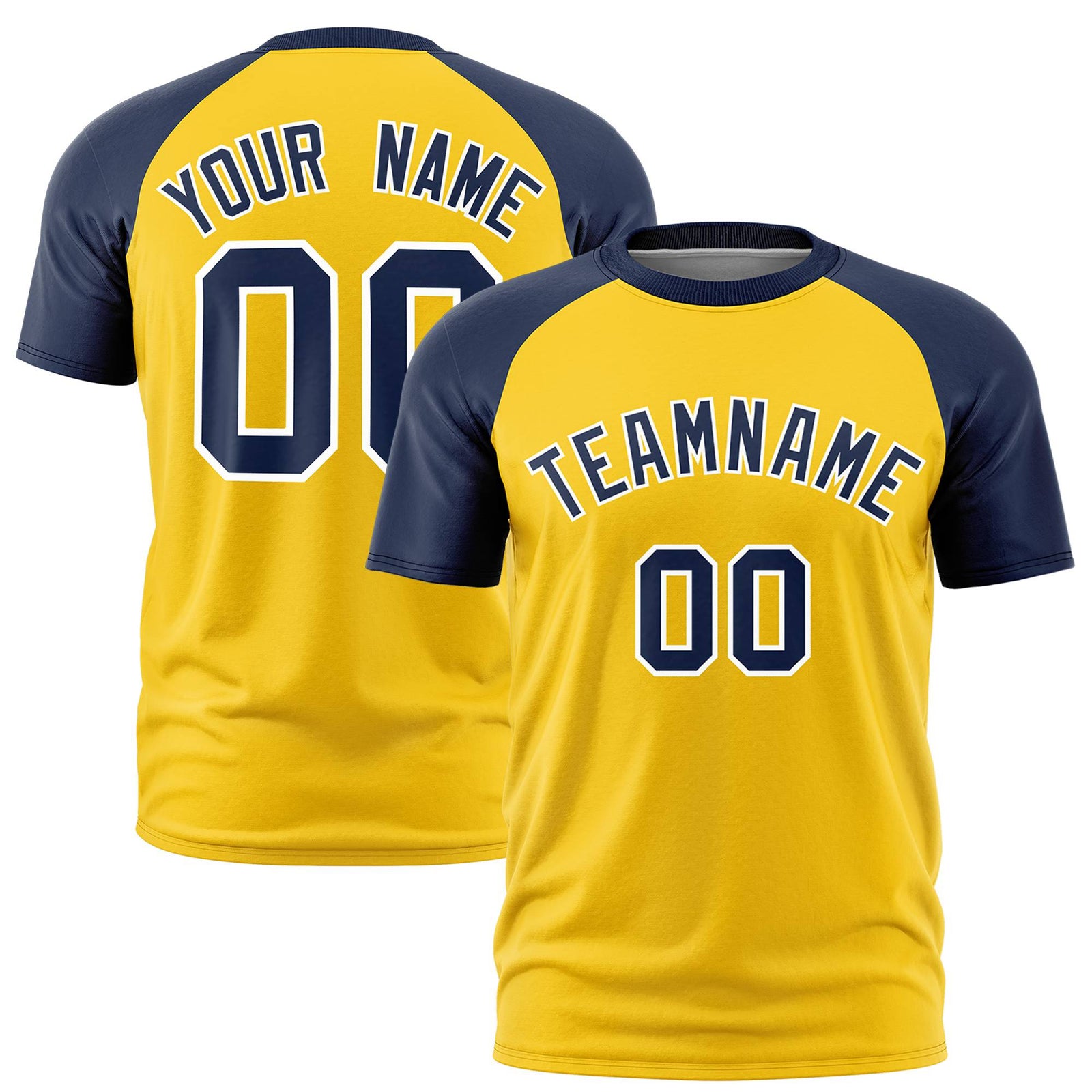Custom Yellow Navy Raglan Sleeves Performance T-Shirt