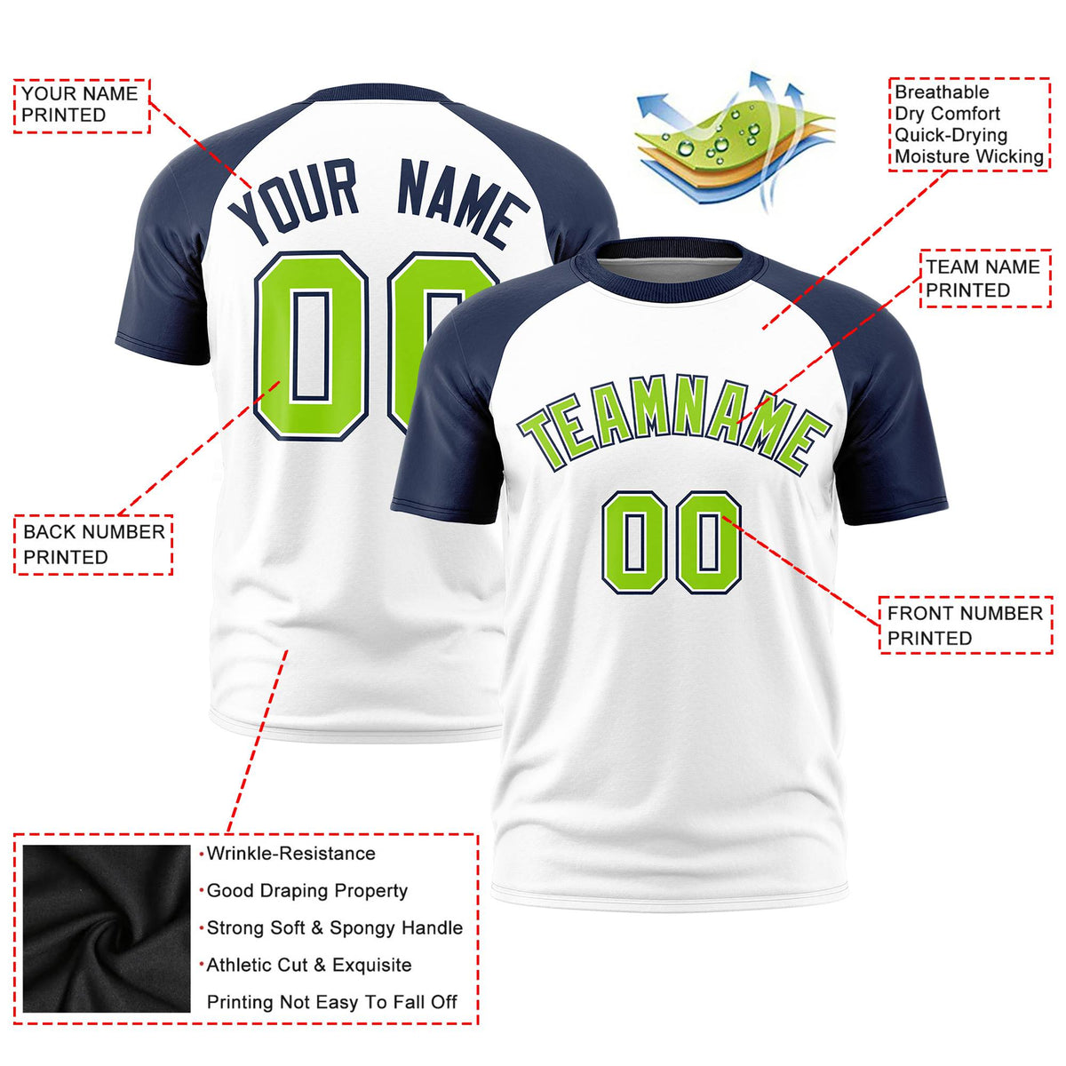 Custom White Navy Raglan Sleeves Performance T-Shirt