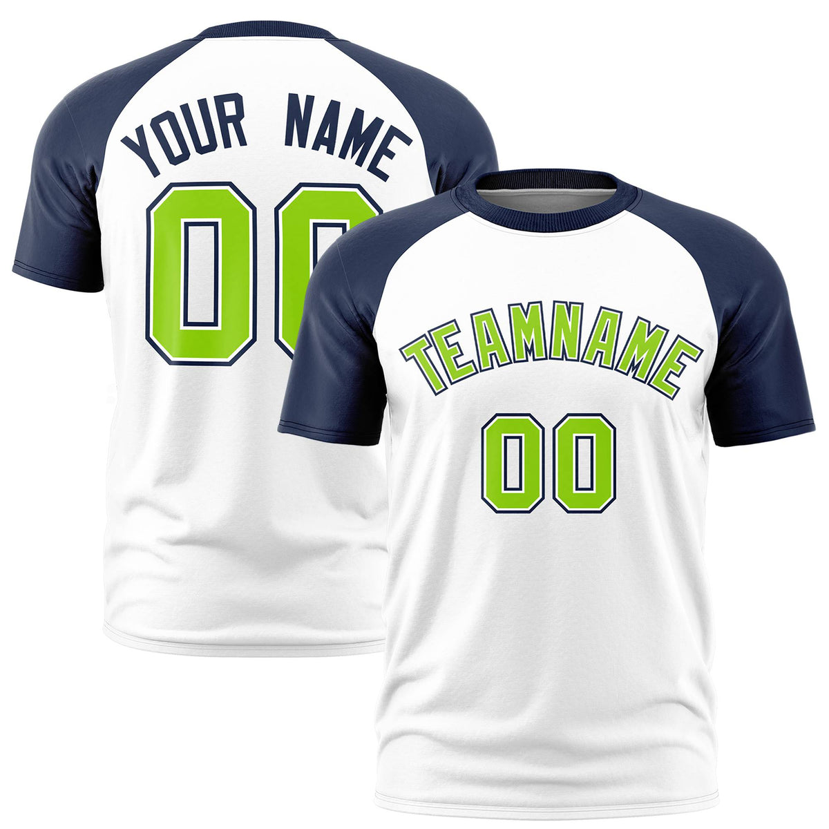 Custom White Navy Raglan Sleeves Performance T-Shirt