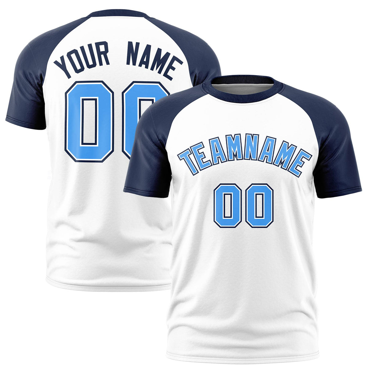 Custom White Navy Raglan Sleeves Performance T-Shirt