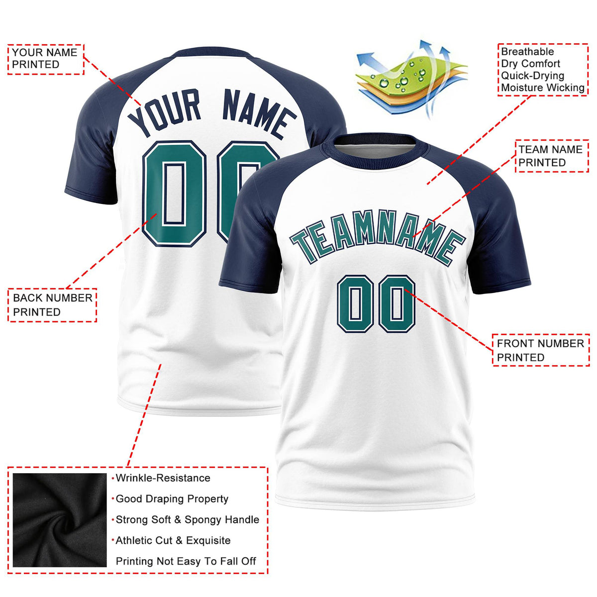 Custom White Navy Raglan Sleeves Performance T-Shirt
