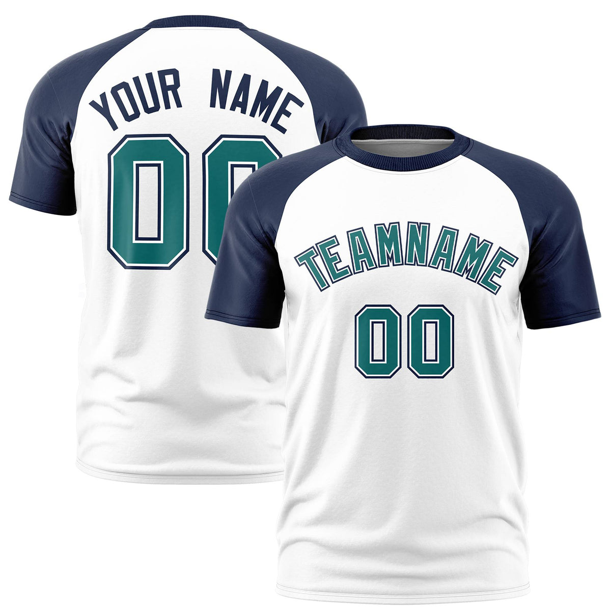Custom White Navy Raglan Sleeves Performance T-Shirt
