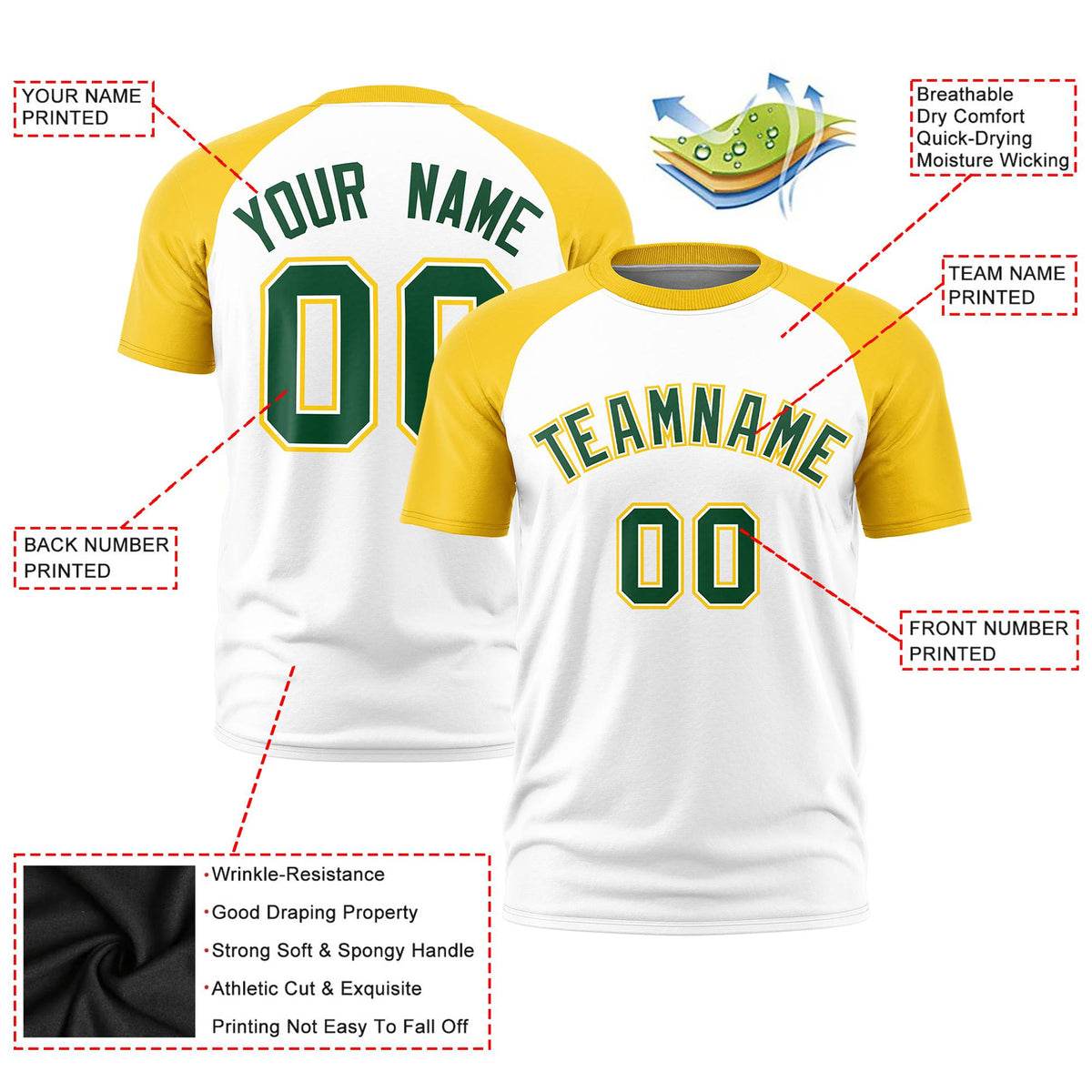 Custom White Gold Raglan Sleeves Performance T-Shirt