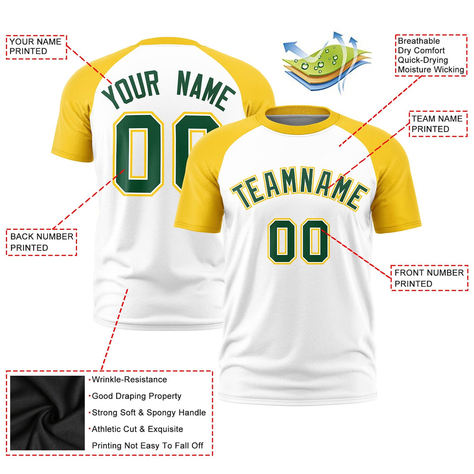 Custom White Gold Raglan Sleeves Performance T-Shirt