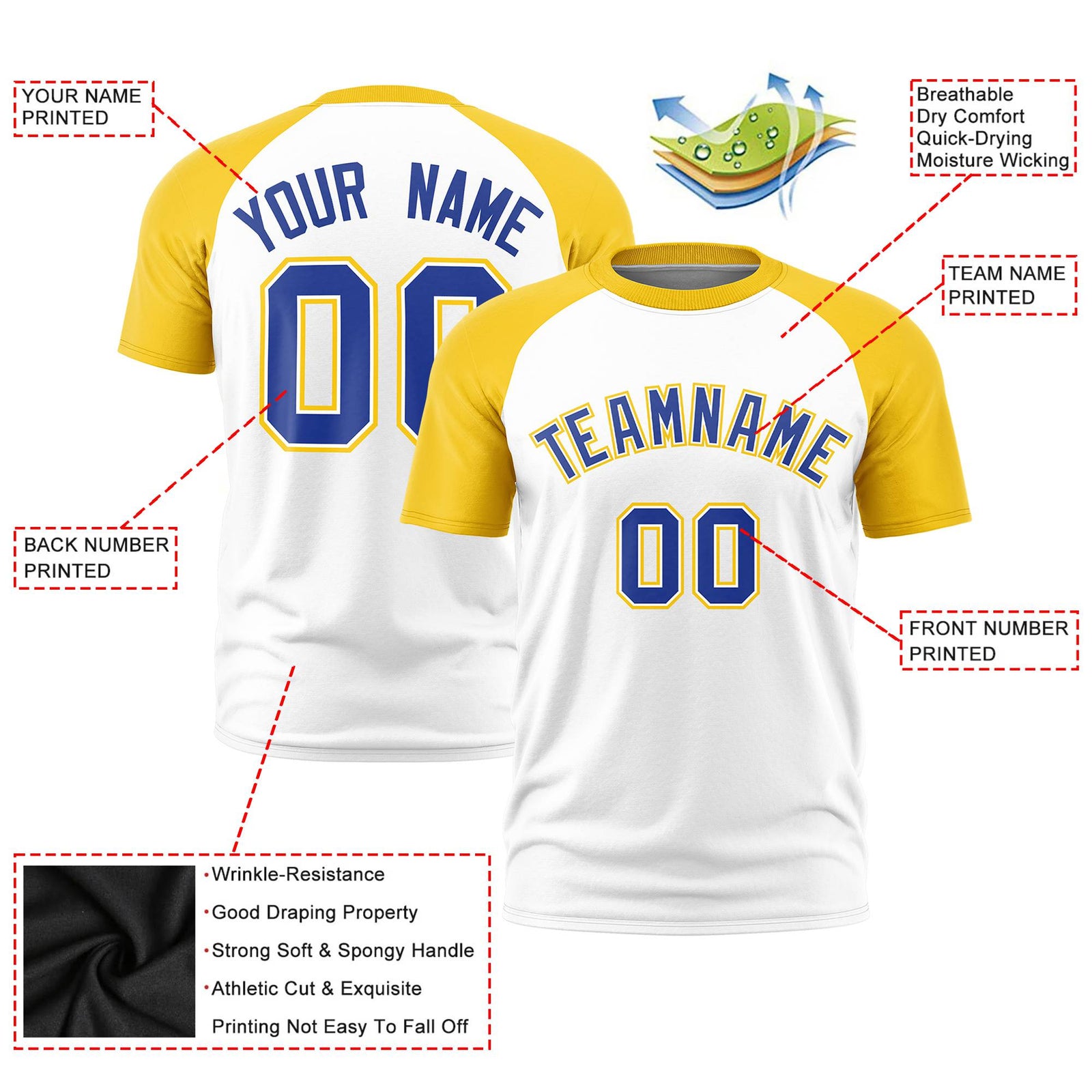 Custom White Gold Raglan Sleeves Performance T-Shirt