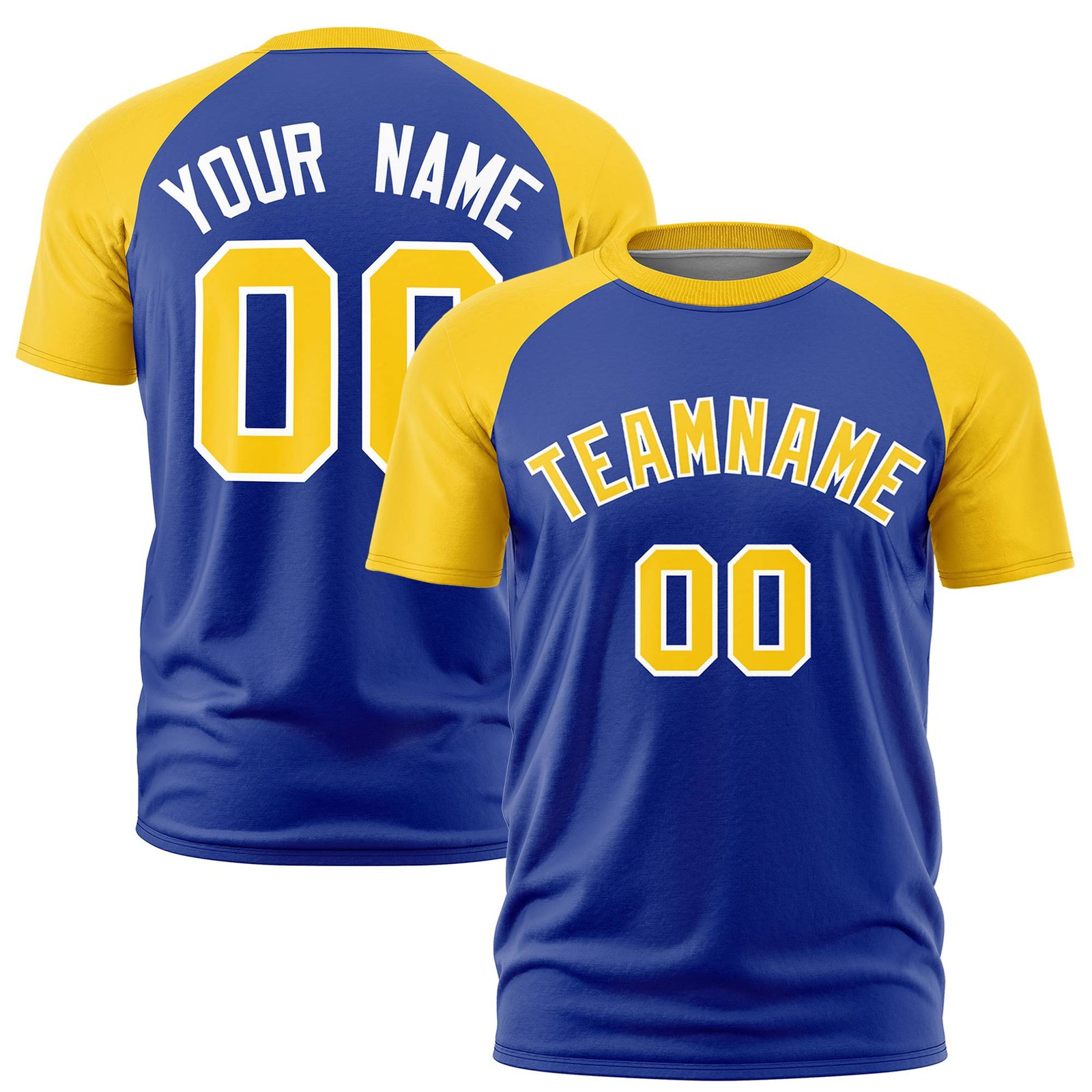 Custom Royal Blue Gold Raglan Sleeves Performance T-Shirt
