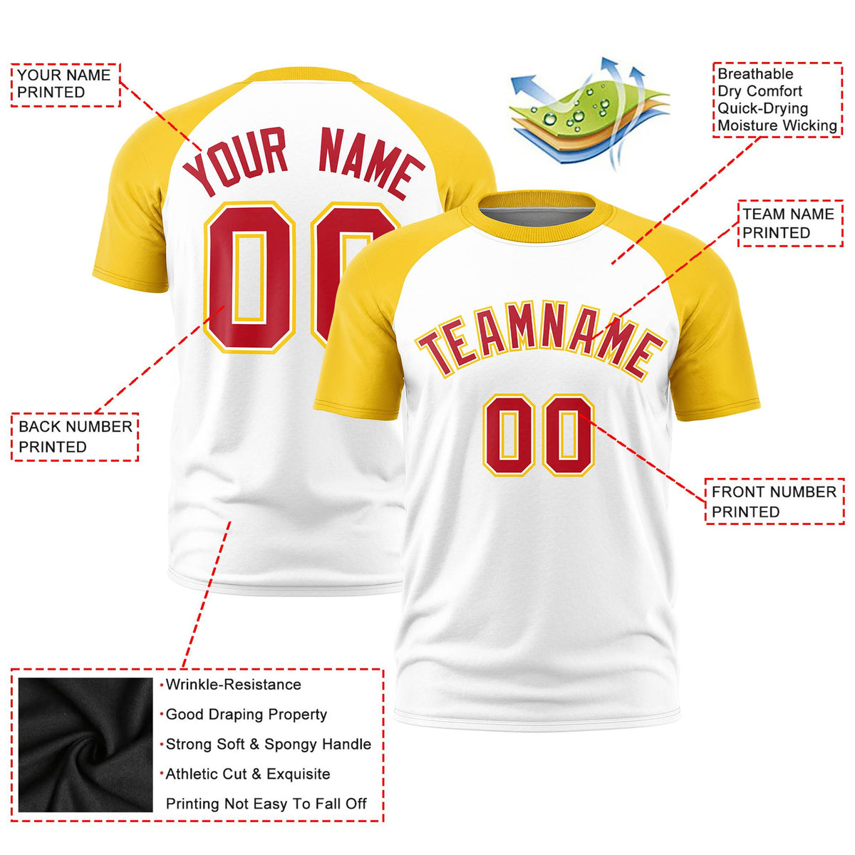 Custom White Gold Raglan Sleeves Performance T-Shirt