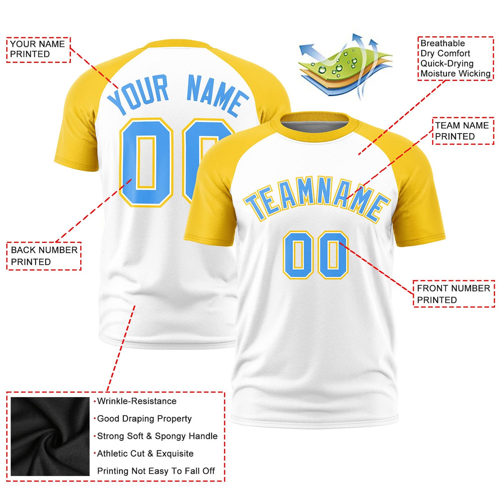 Custom White Gold Raglan Sleeves Performance T-Shirt