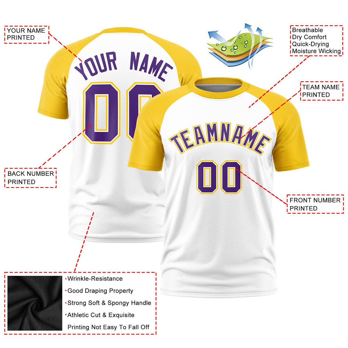 Custom White Gold Raglan Sleeves Performance T-Shirt