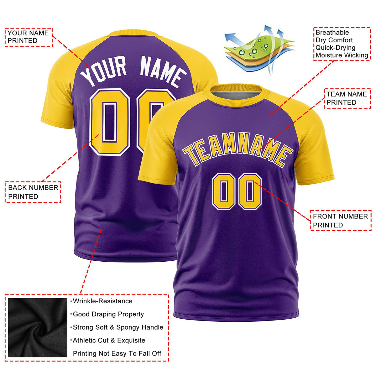 Custom Purple Gold Raglan Sleeves Performance T-Shirt