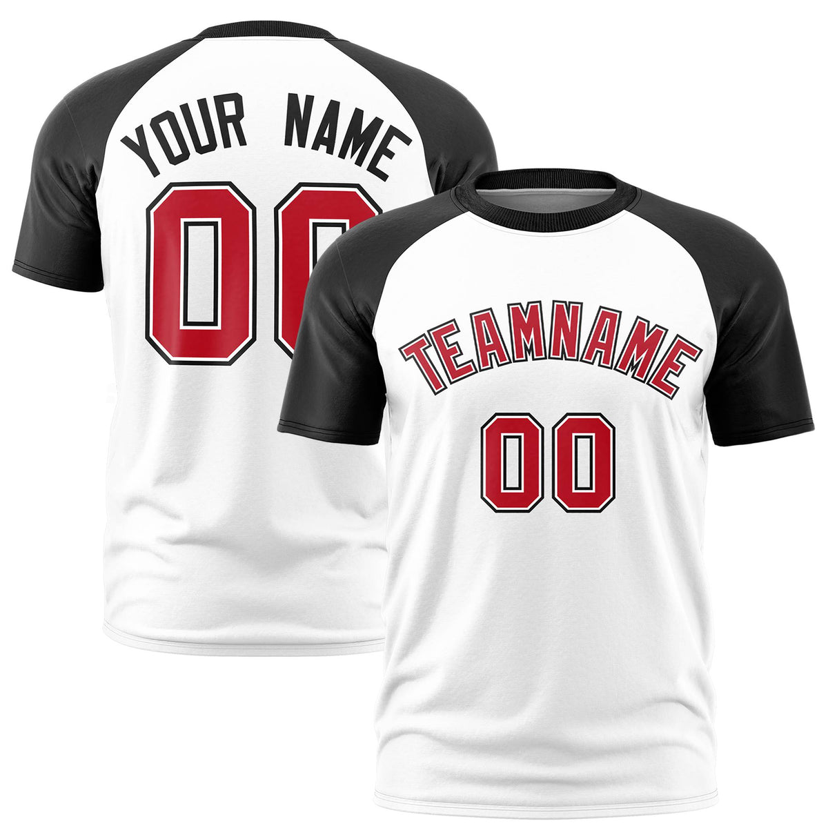 Custom White Black Raglan Sleeves Performance T-Shirt