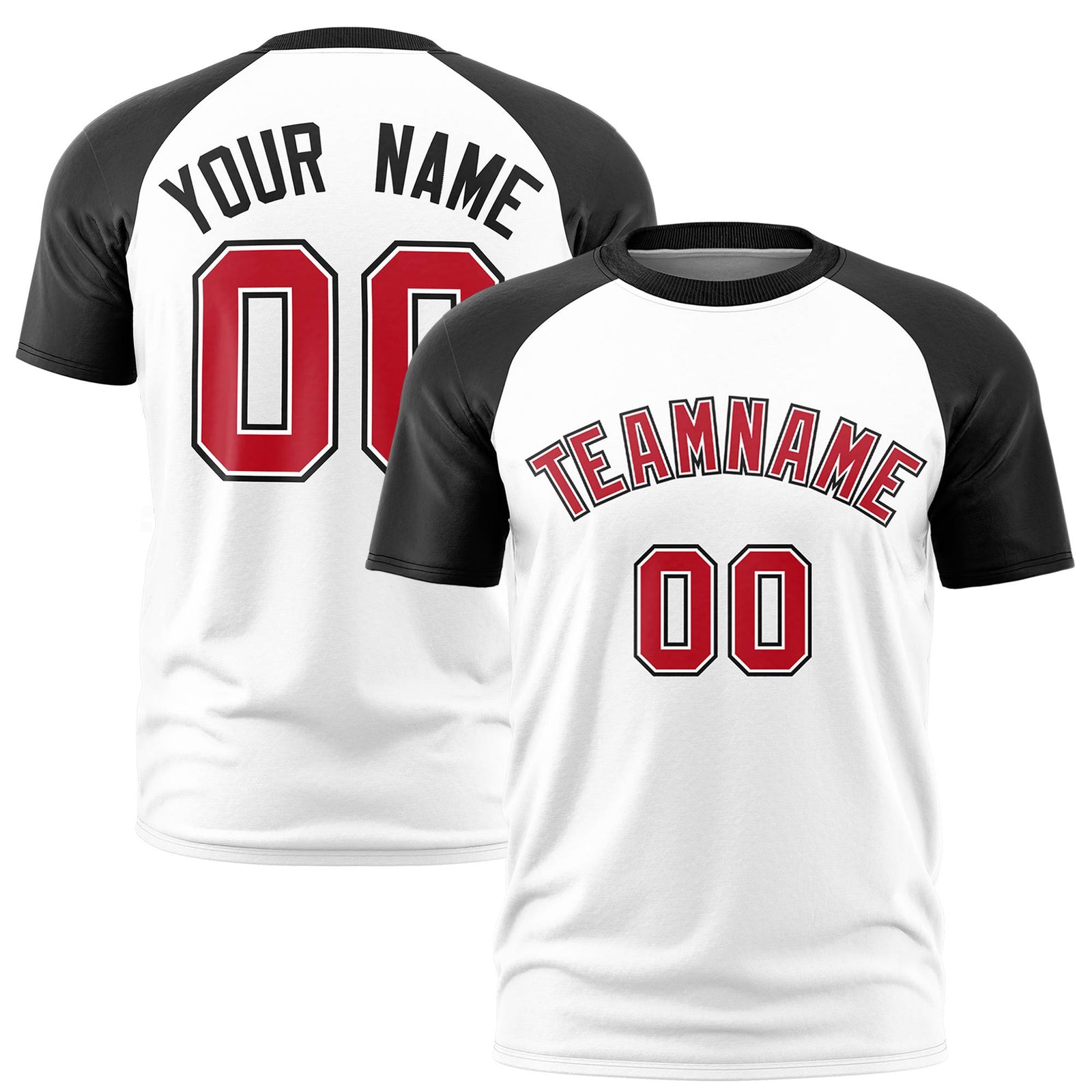 Custom White Black Raglan Sleeves Performance T-Shirt