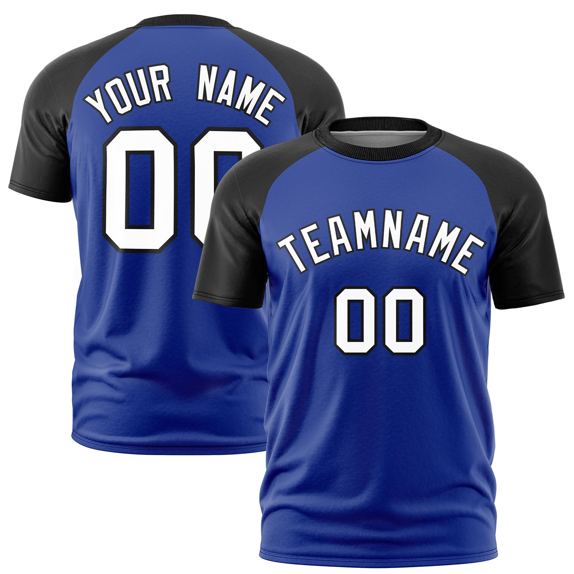 Custom Royal Blue Black Raglan Sleeves Performance T-Shirt