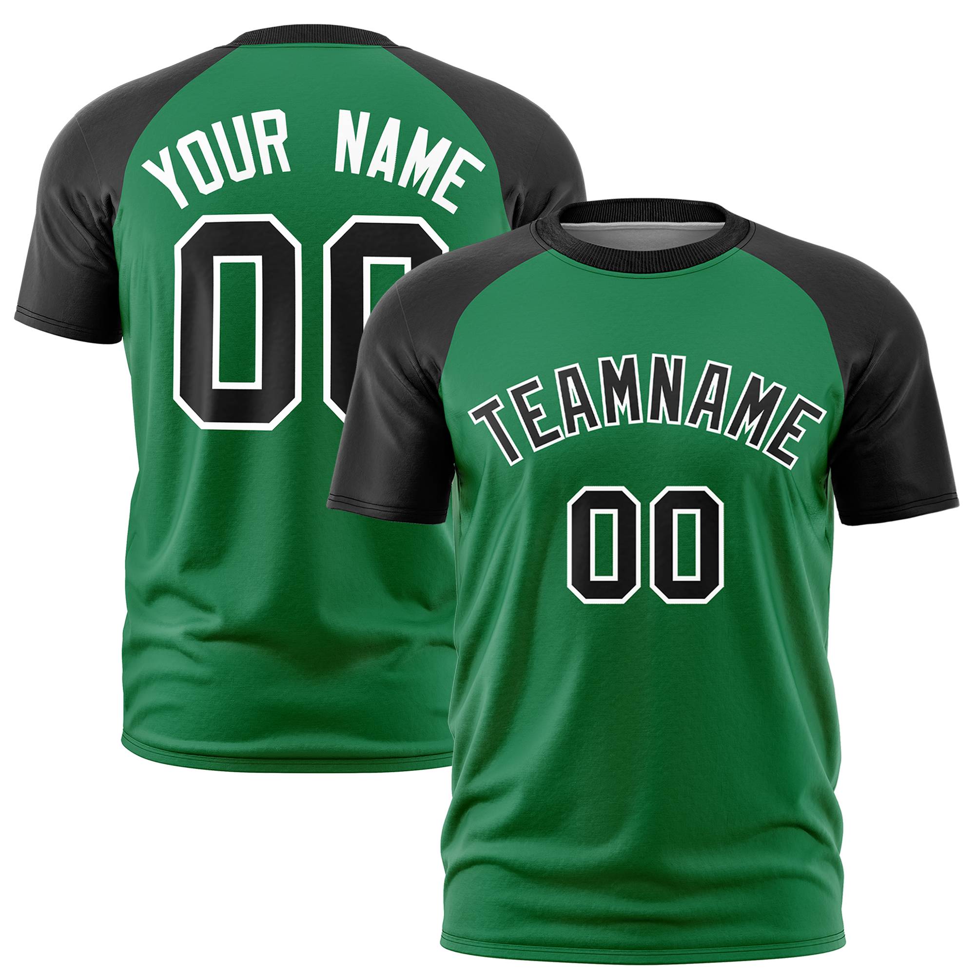 Custom Kelly Green Black Raglan Sleeves Performance T-Shirt