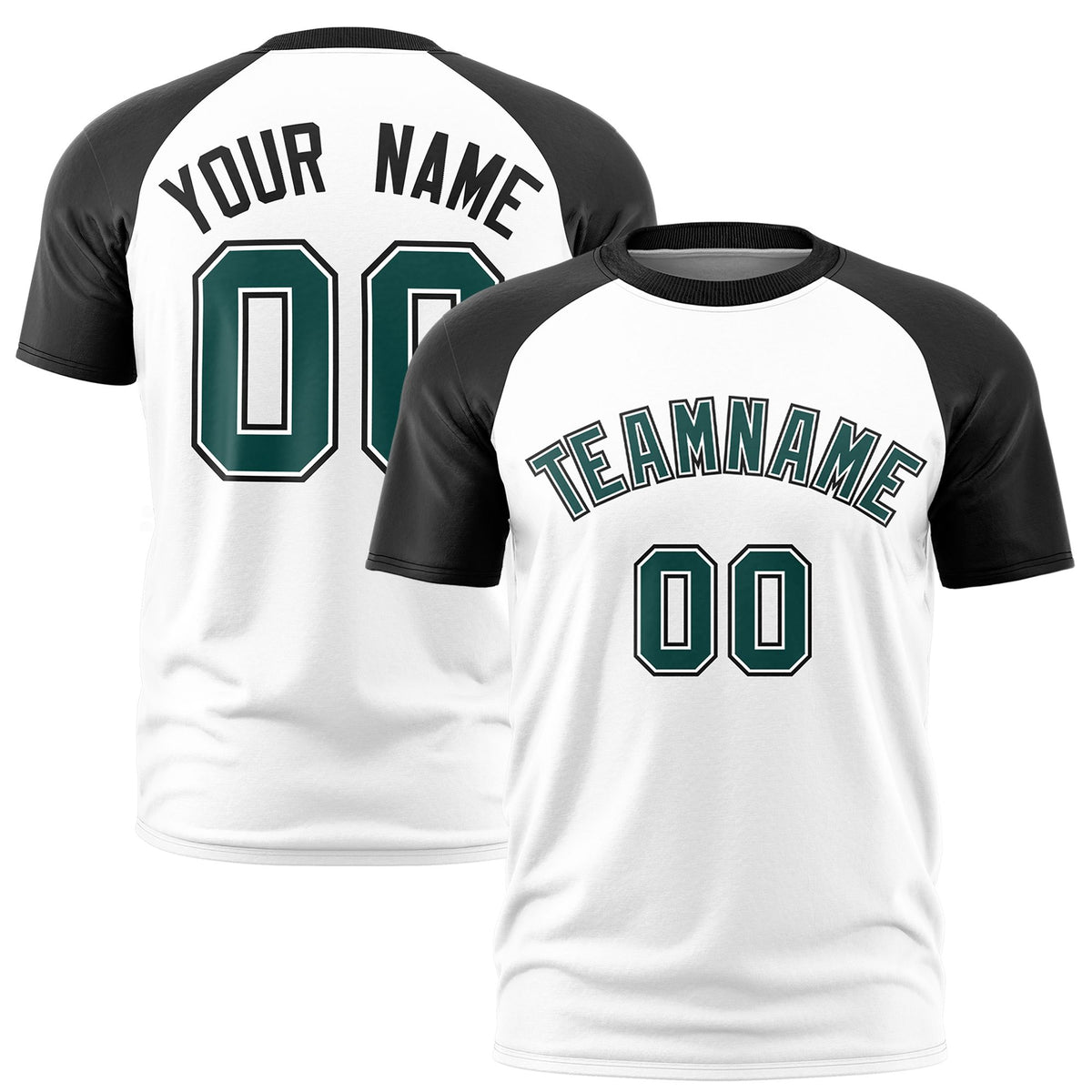 Custom White Black Raglan Sleeves Performance T-Shirt