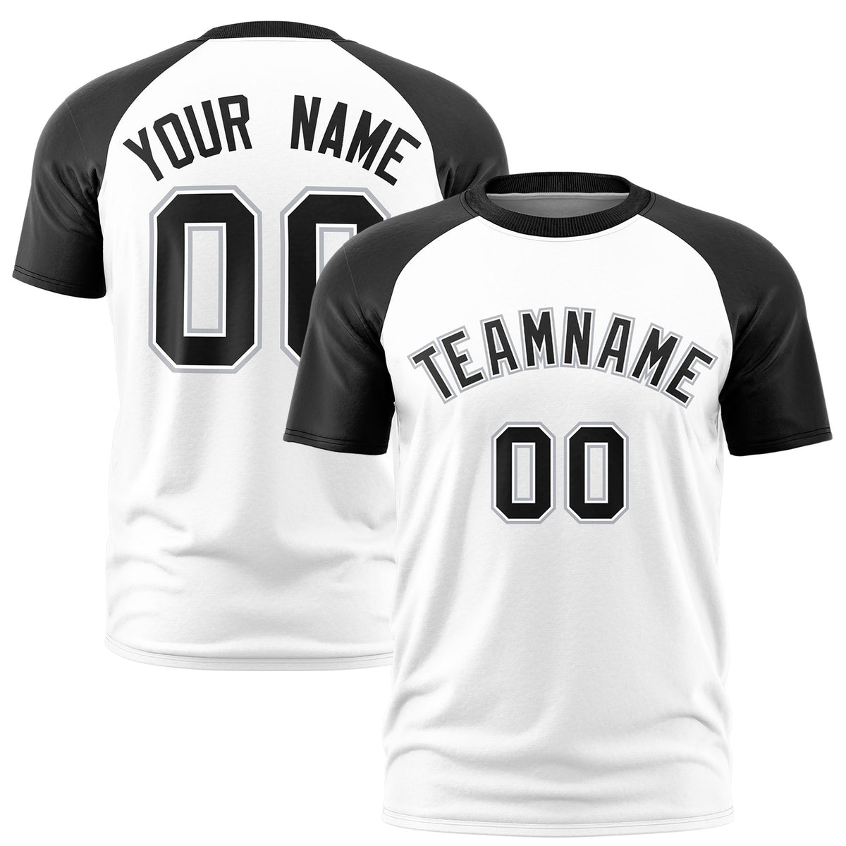 Custom White Black Raglan Sleeves Performance T-Shirt
