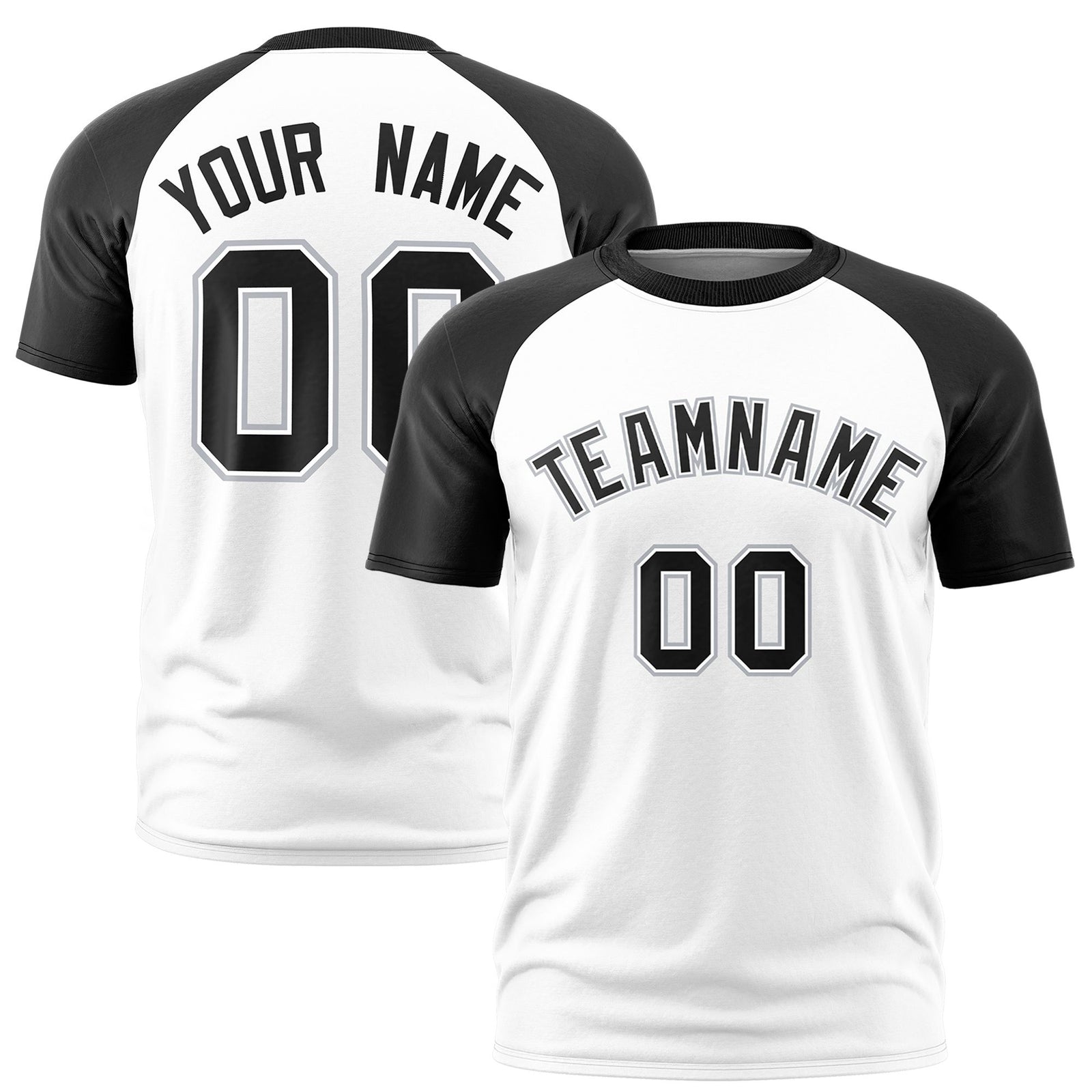 Custom White Black Raglan Sleeves Performance T-Shirt