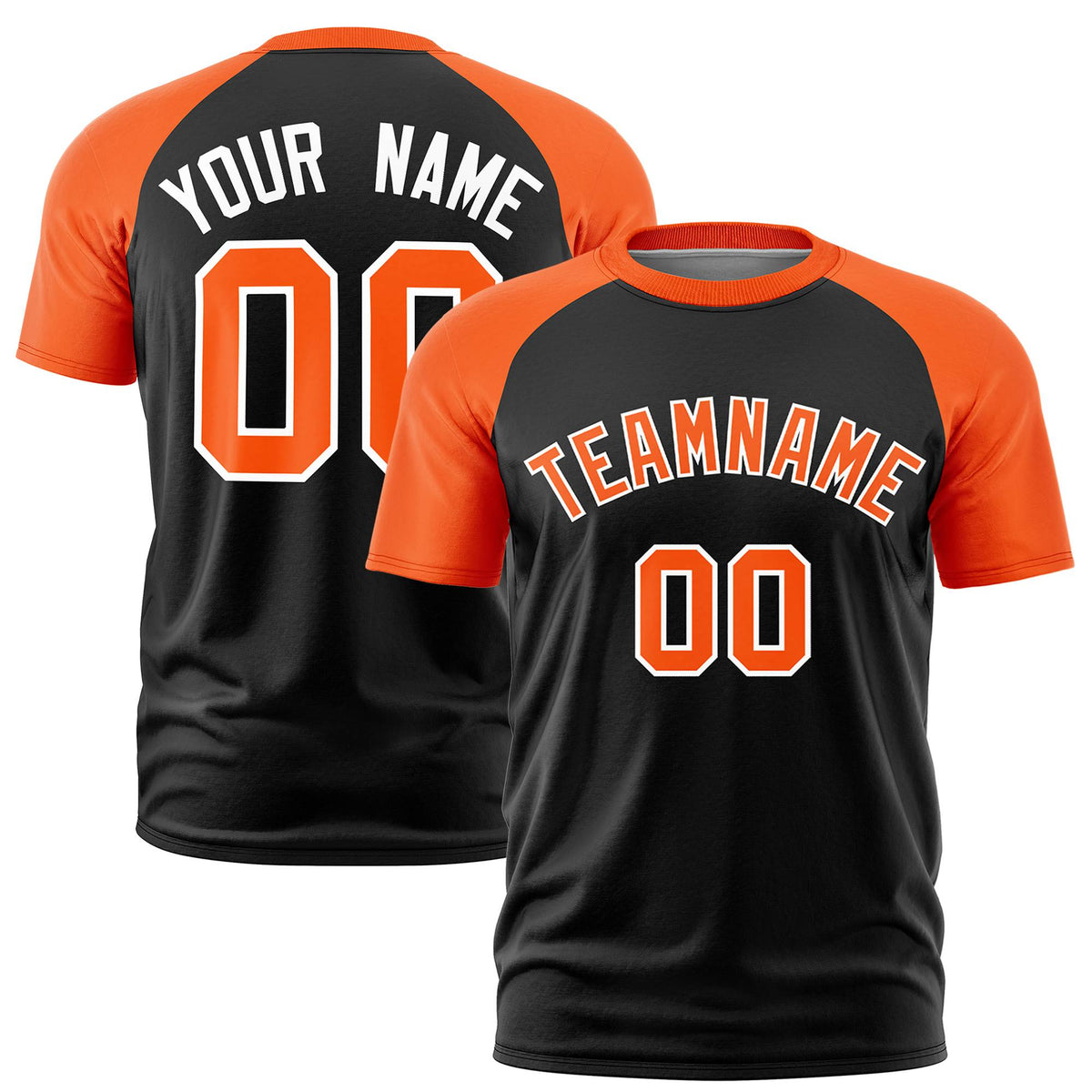 Custom Black Orange Raglan Sleeves Performance T-Shirt