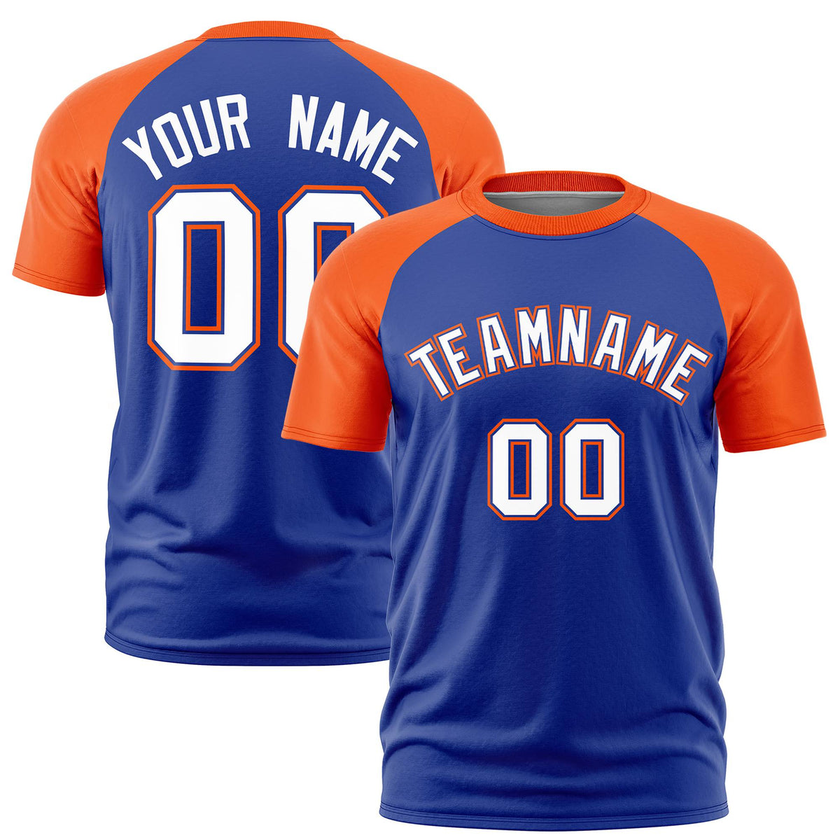 Custom Royal Blue Orange Raglan Sleeves Performance T-Shirt