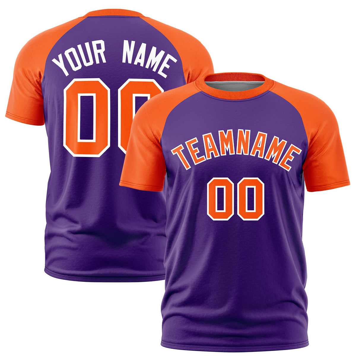 Custom Purple Orange Raglan Sleeves Performance T-Shirt