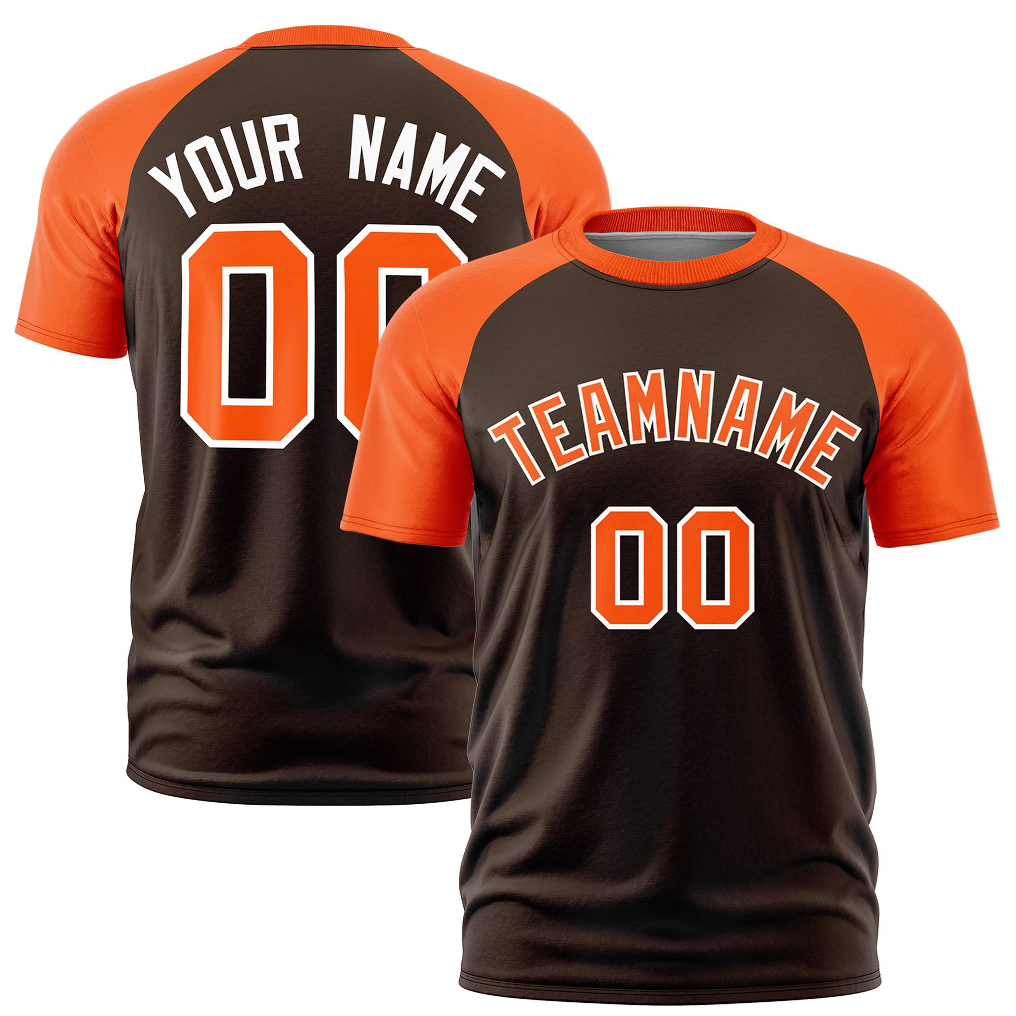 Custom Brown Orange Raglan Sleeves Performance T-Shirt