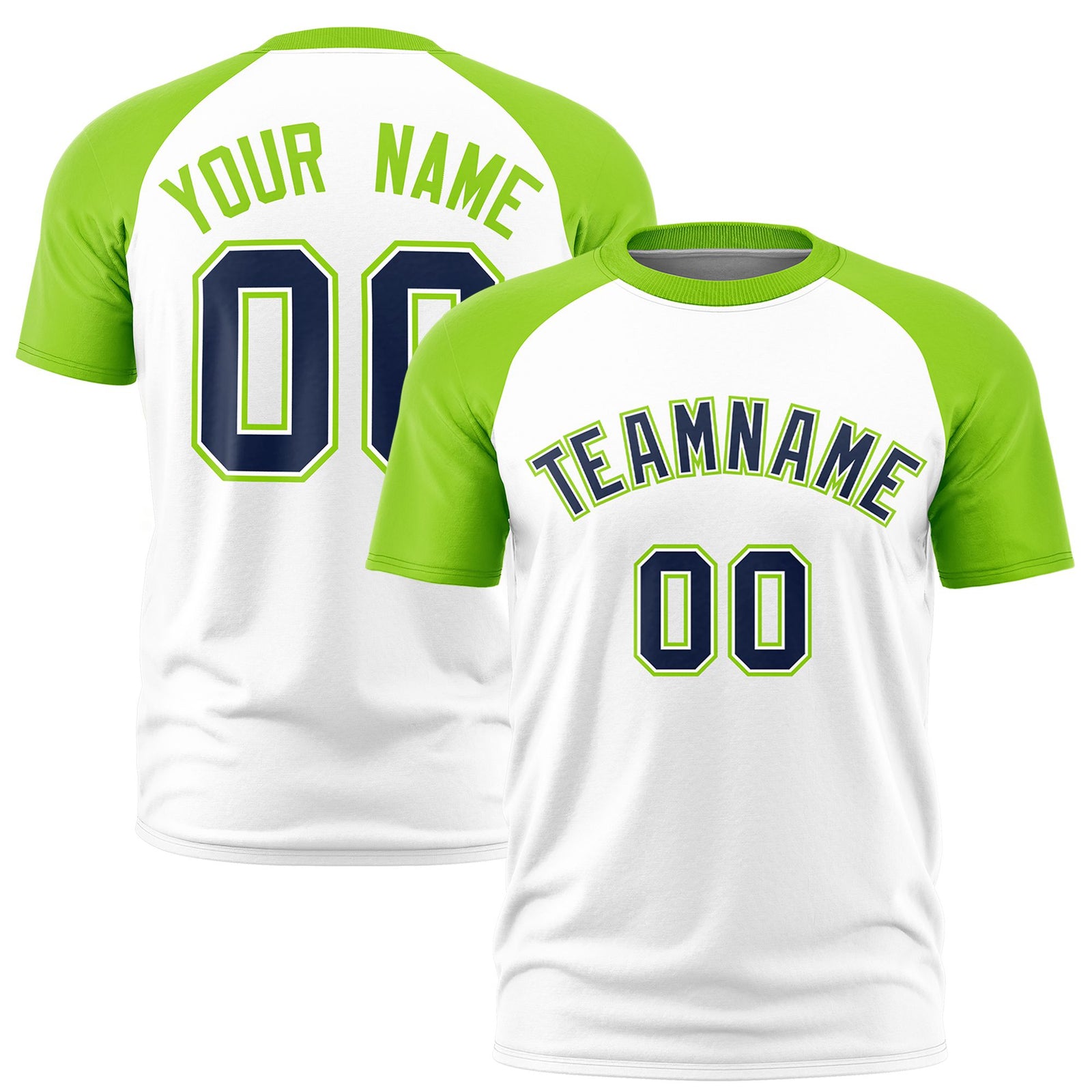 Custom White Neon Green Raglan Sleeves Performance T-Shirt