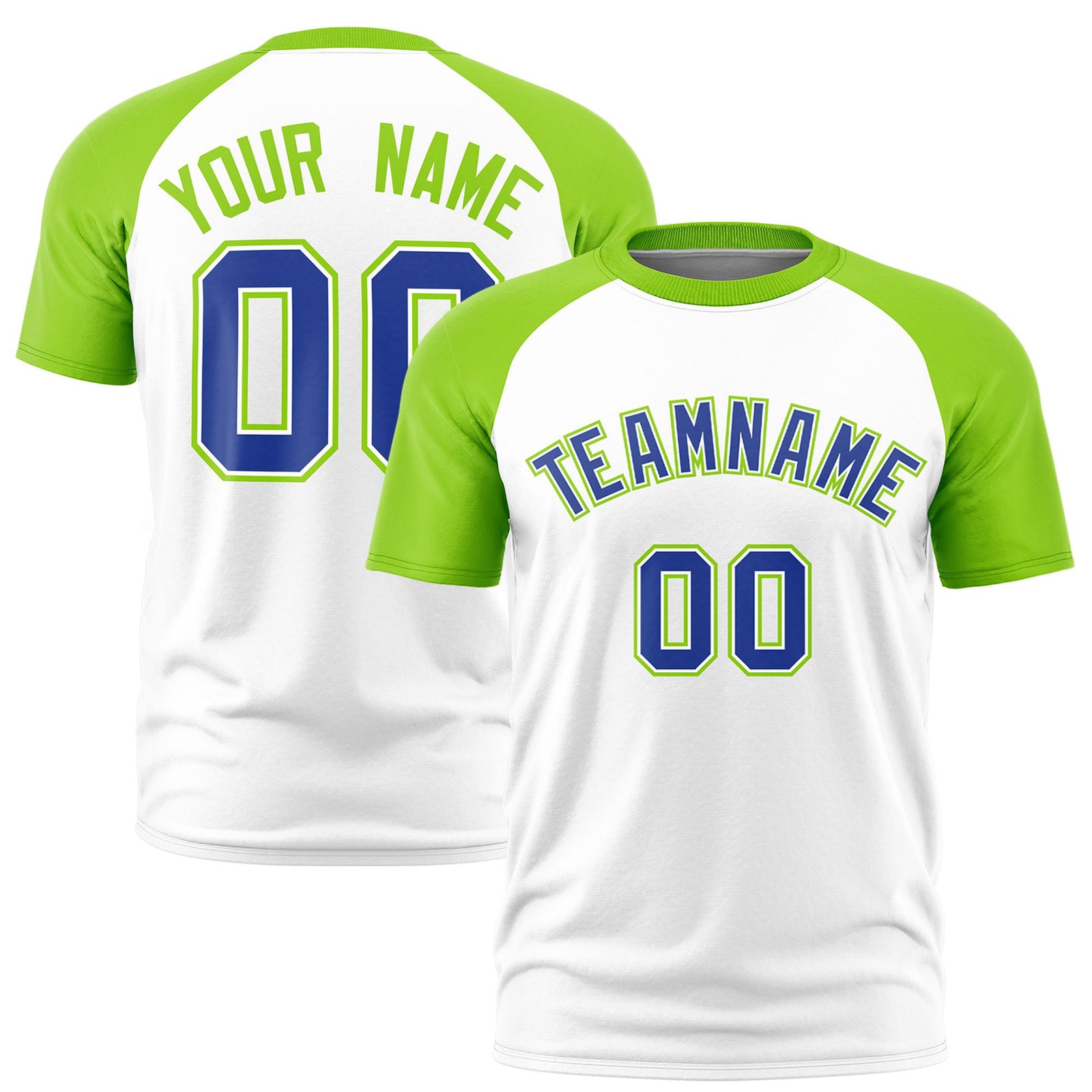 Custom White Neon Green Raglan Sleeves Performance T-Shirt