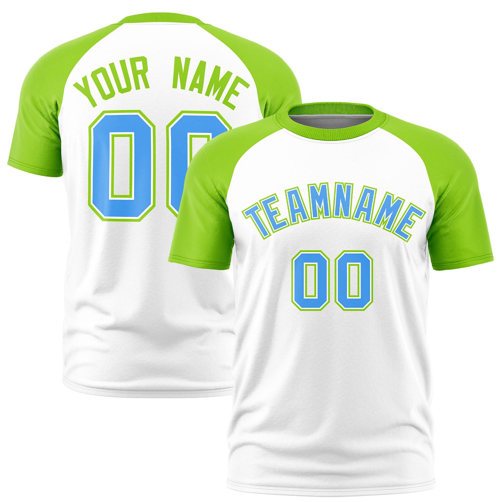 Custom White Neon Green Raglan Sleeves Performance T-Shirt