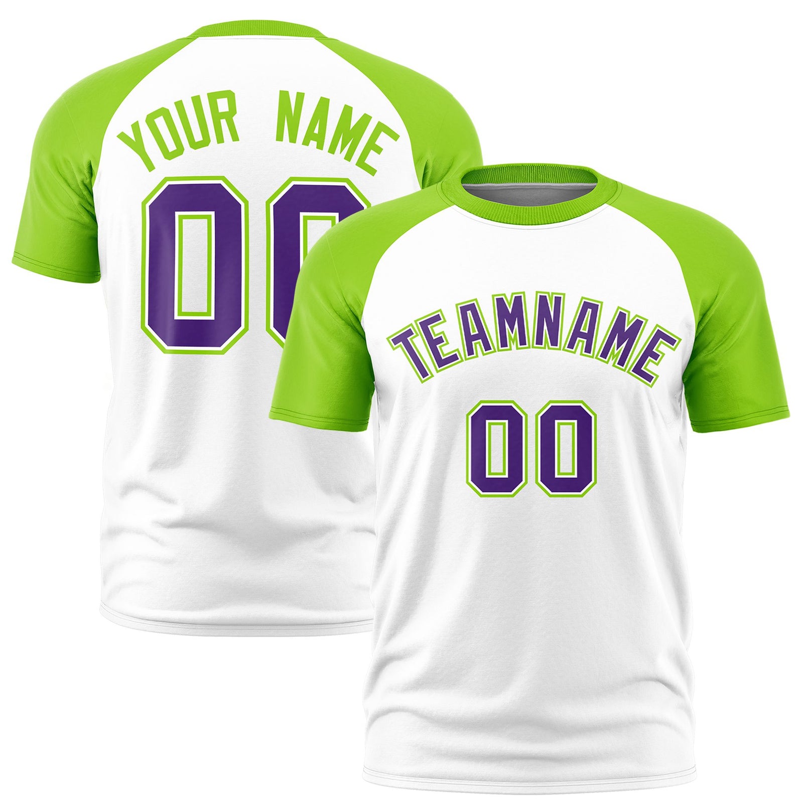 Custom White Neon Green Raglan Sleeves Performance T-Shirt