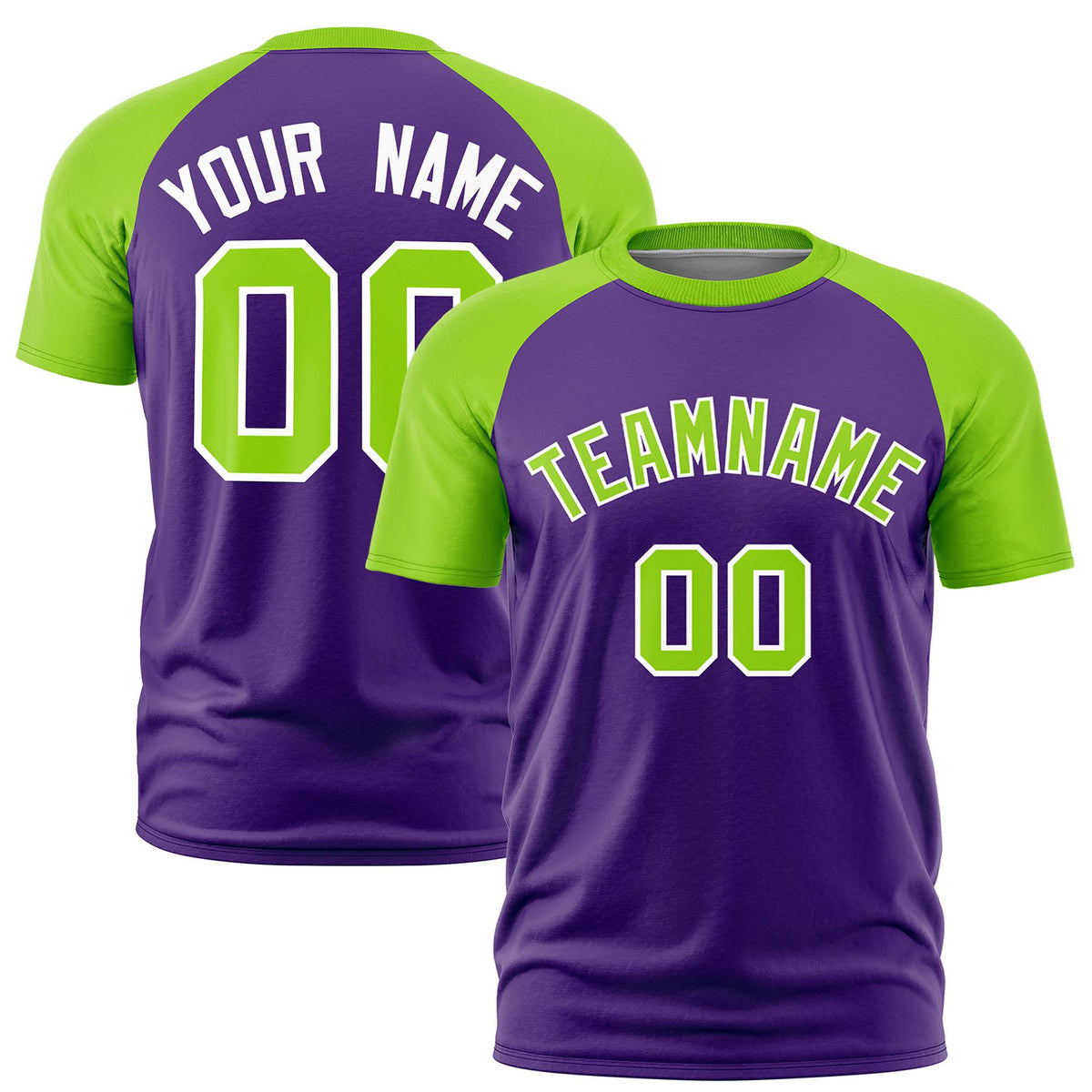 Custom Purple Neon Green Raglan Sleeves Performance T-Shirt