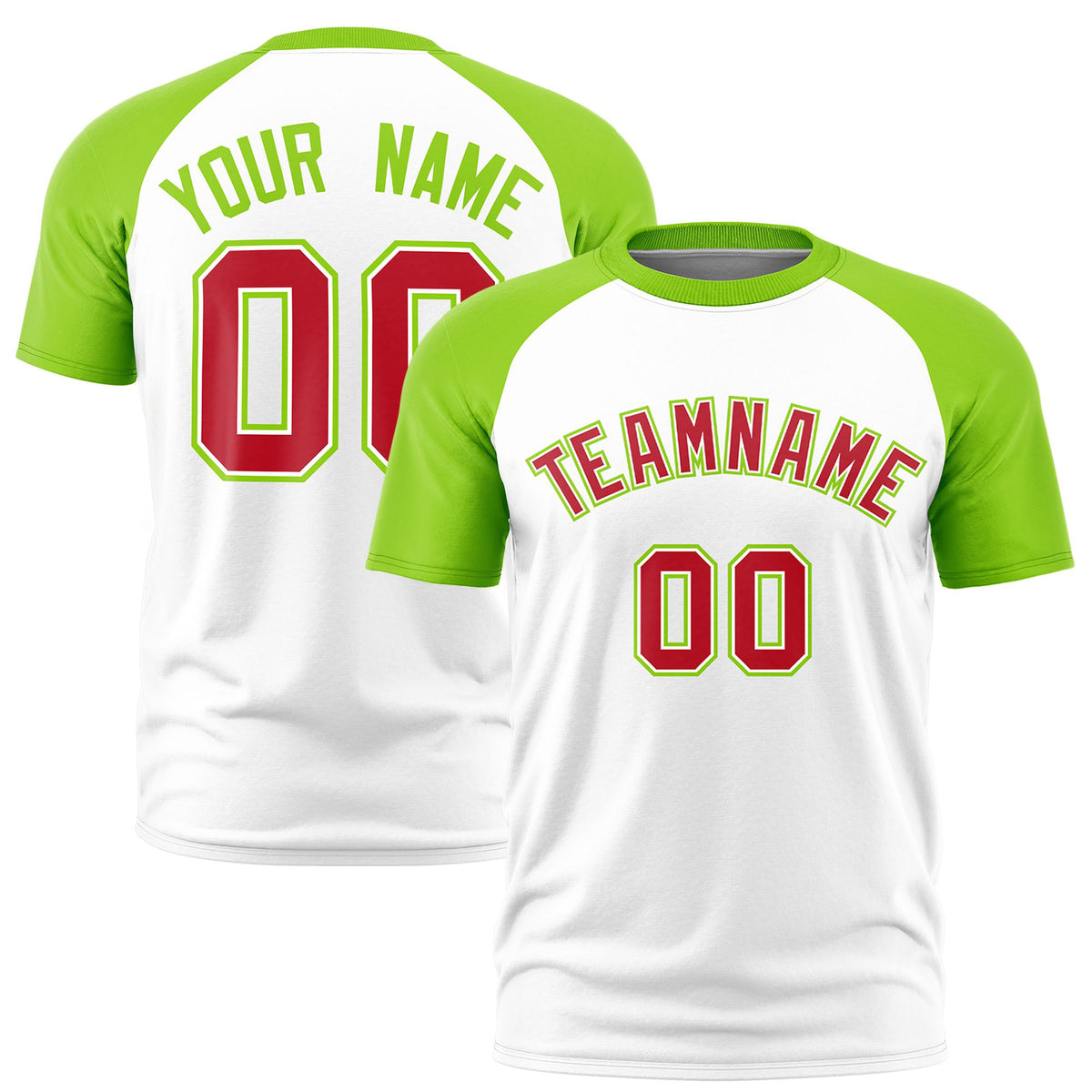 Custom White Neon Green Raglan Sleeves Performance T-Shirt
