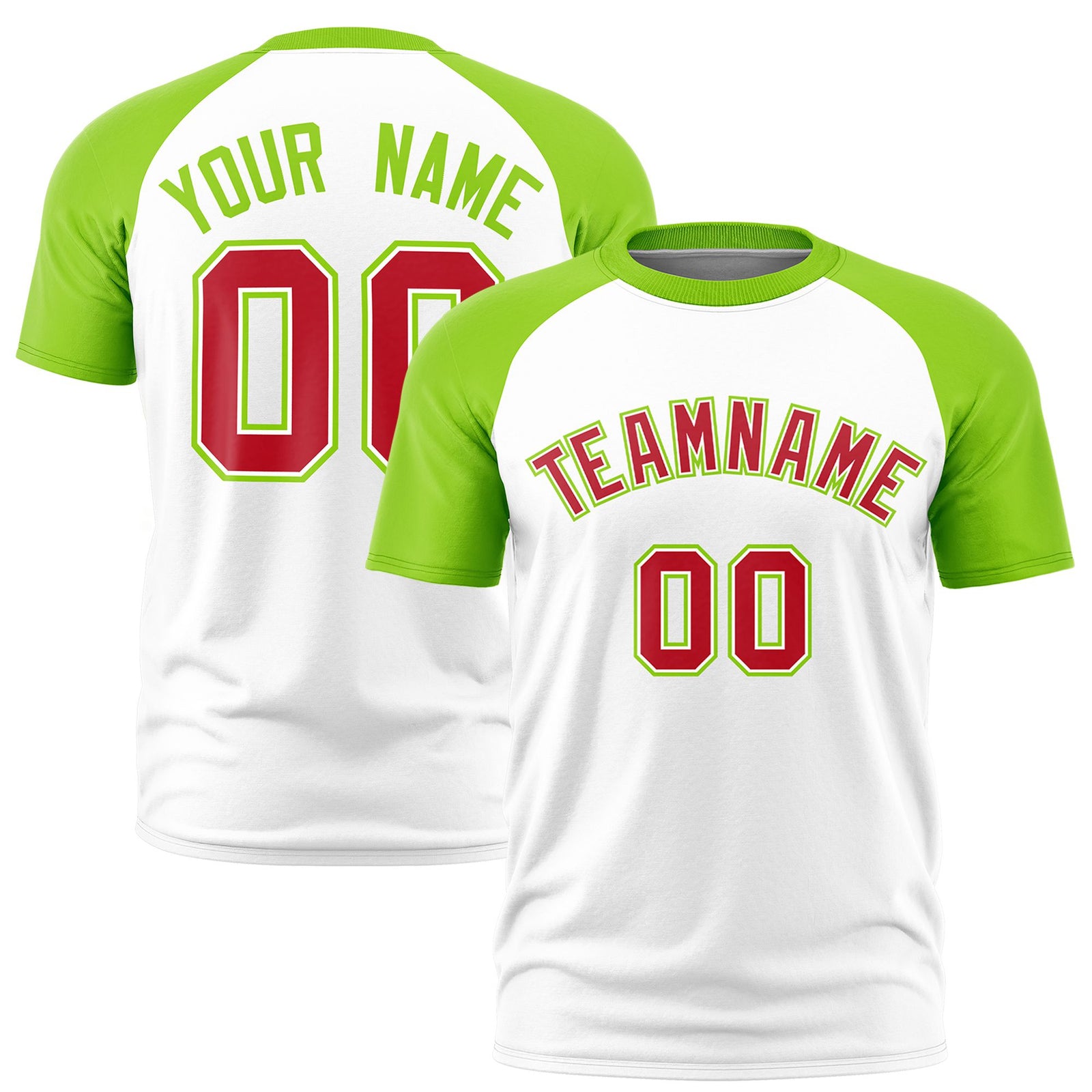 Custom White Neon Green Raglan Sleeves Performance T-Shirt