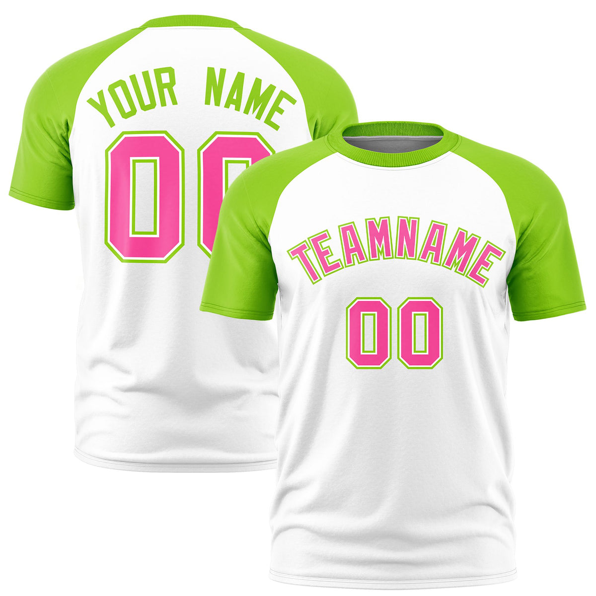 Custom White Neon Green Raglan Sleeves Performance T-Shirt