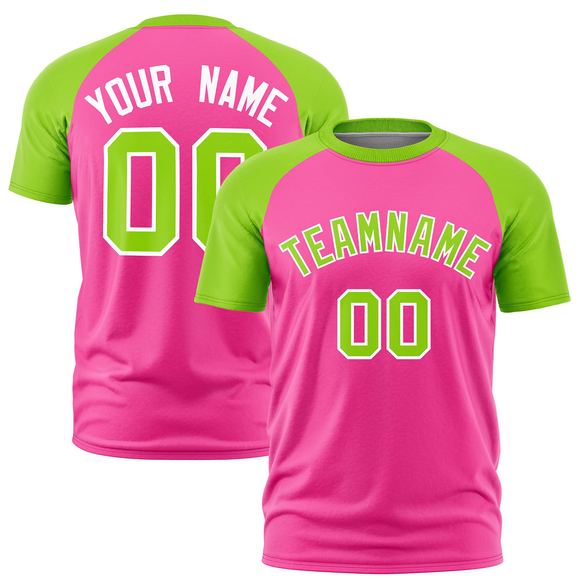 Custom Pink Neon Green Raglan Sleeves Performance T-Shirt