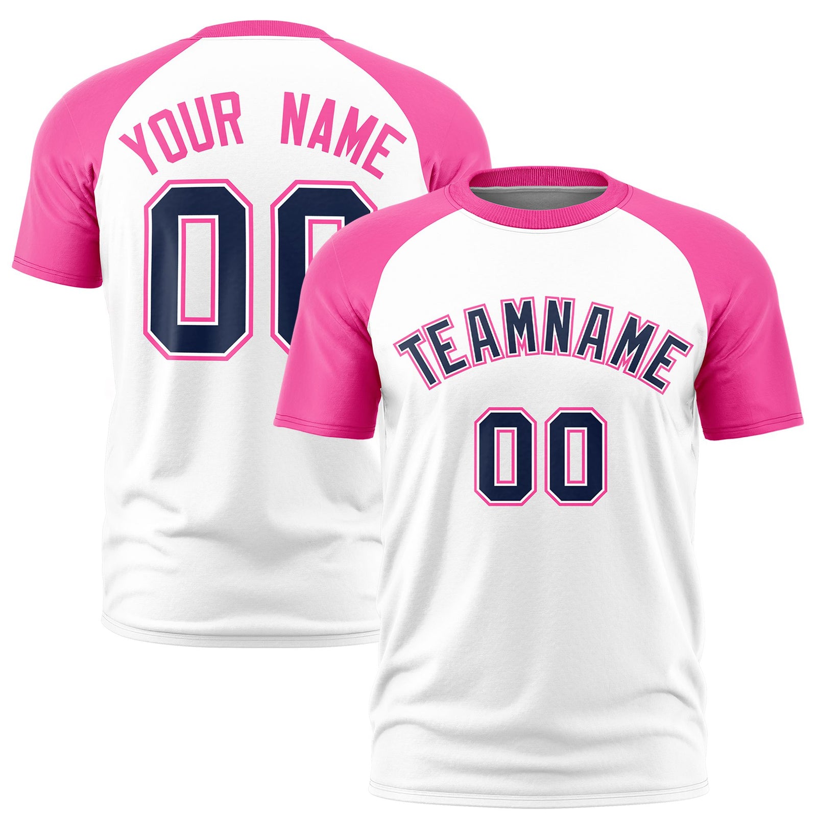 Custom White Pink Raglan Sleeves Performance T-Shirt