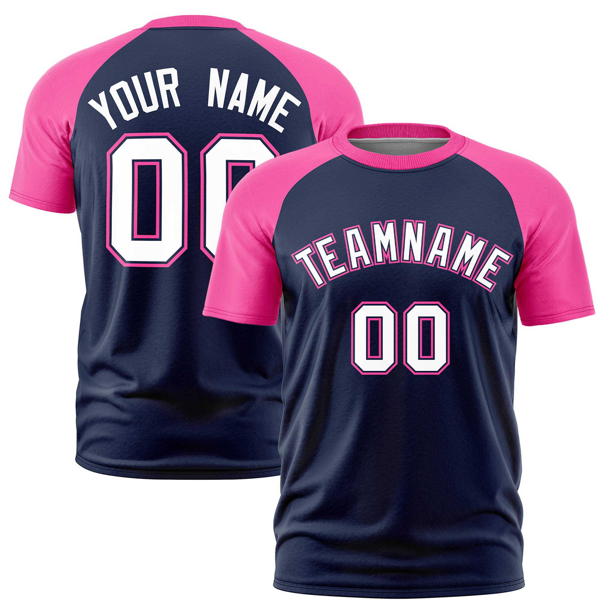 Custom Navy Pink Raglan Sleeves Performance T-Shirt