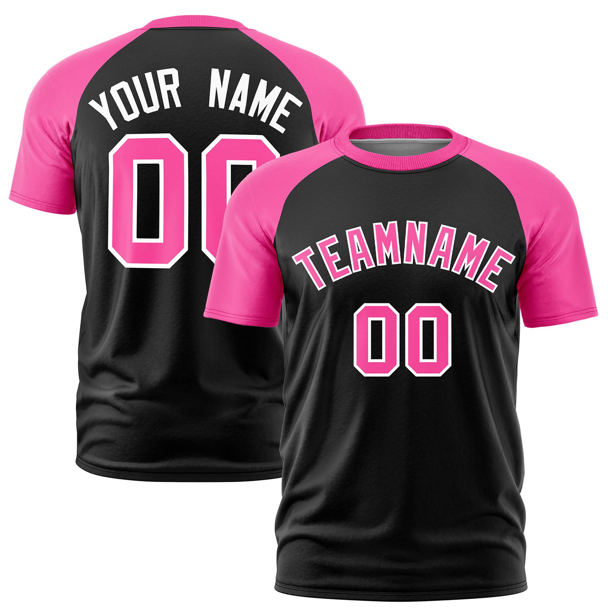 Custom Black Pink Raglan Sleeves Performance T-Shirt