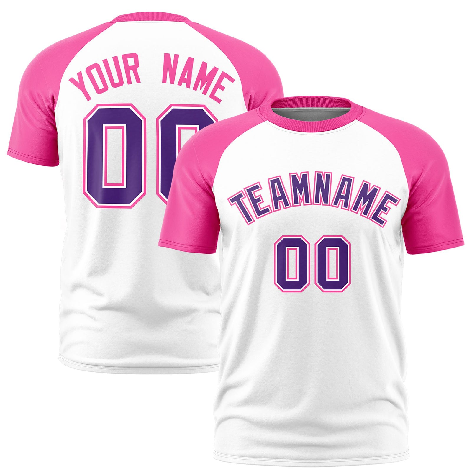 Custom White Pink Raglan Sleeves Performance T-Shirt
