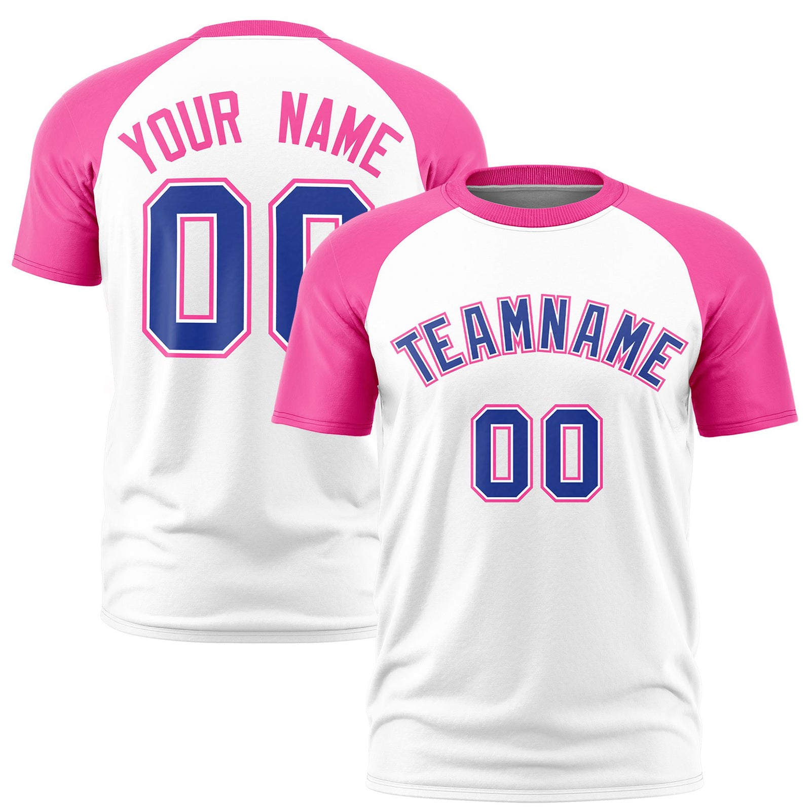 Custom White Pink Raglan Sleeves Performance T-Shirt