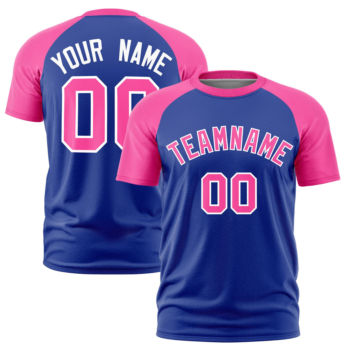 Custom Royal Blue Pink Raglan Sleeves Performance T-Shirt