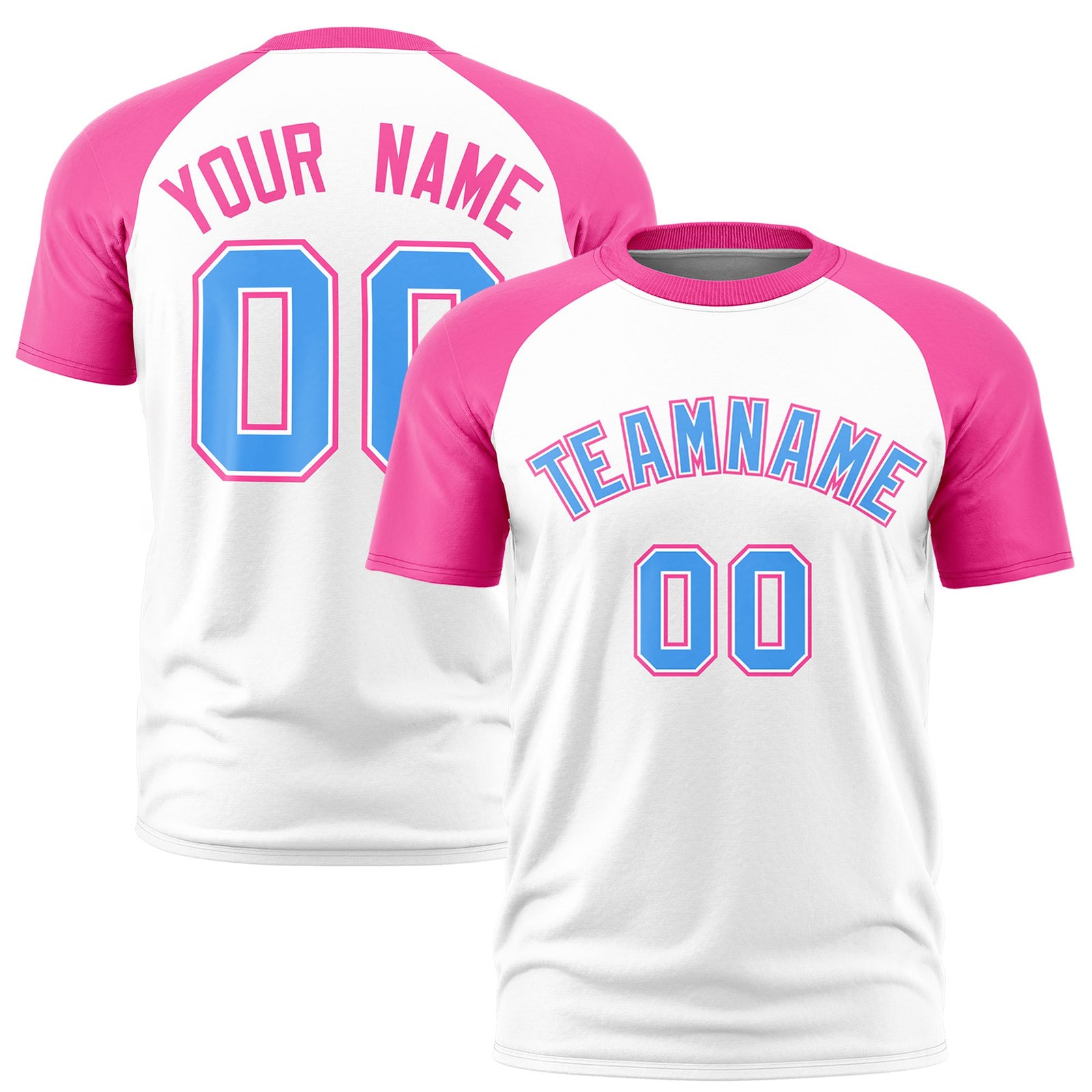 Custom White Pink Raglan Sleeves Performance T-Shirt