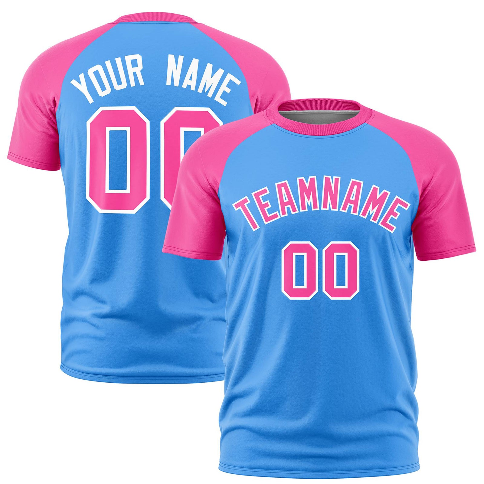 Custom Powder Blue Pink Raglan Sleeves Performance T-Shirt